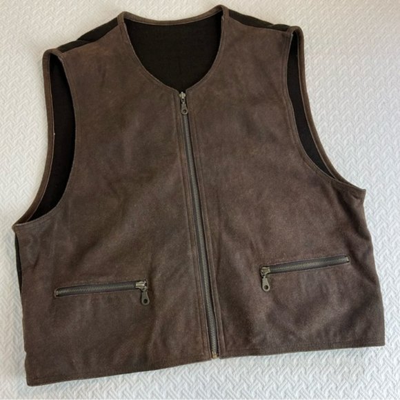 Vintage Other - Bilerman by Amerella Vintage 80s Leather Vest Mens Large Brown Distressed Suede